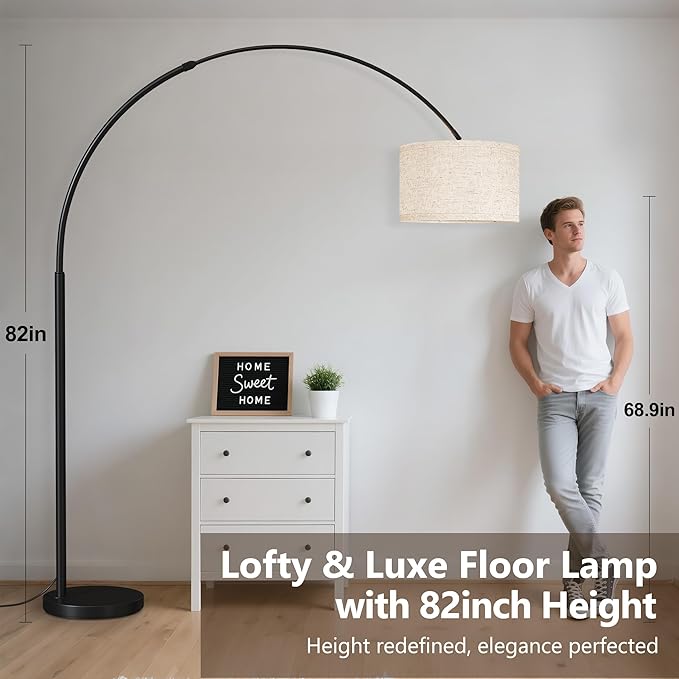 SUNMORY 82" Tall Arc Floor Lamps for Living Room, Large Floor lamp with Length Adjustable, Modern Curved Floor lamp, Corner Lamp for Dining Room, Office, Black