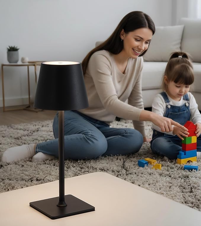 2 Pack Cordless Rechargeable LED Table Lamp with Dimmer 5000mAh Battery Operated Portable Night Light for Patio Balcony, Outdoor Bedroom & RV (Black)