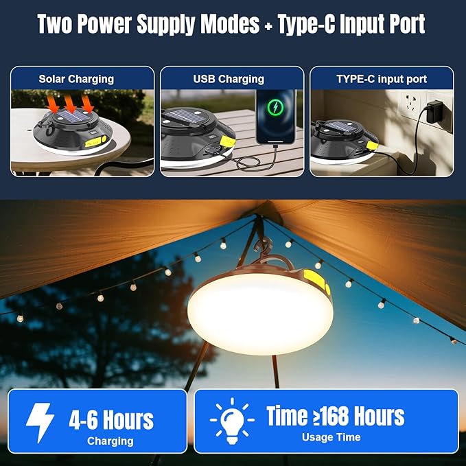 16000mAh 26000LM Solar Portable LED Camping Lantern, Rechargeable Light 150W with Magnet , Flashlight, IPX66 Waterproof Tent Lights Power Failure Emergency for Power Outages, Emergency, Tent, Outdoor