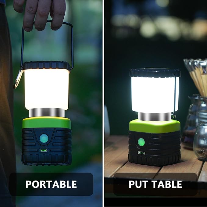 1PCS 6500K White Light LED Camping Lantern Rechargeable 1000LM, 4500mAh Power Bank, Flashlight for Hurricane Emergency, Hiking, IP44 Waterproof Lantern(Black)