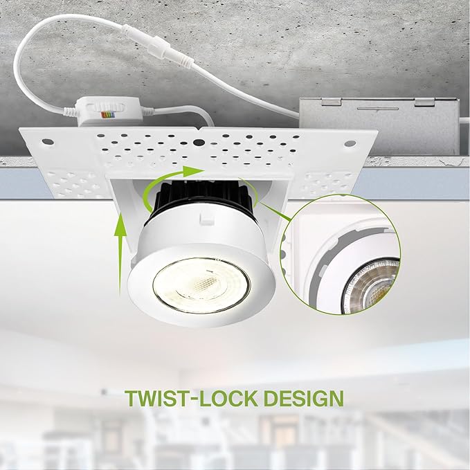 ASD Trimless 3 Inch LED Recessed Lighting, 12W 120V Commercial Square Downlight, Canless Dimmable Lights for Ceiling with J-Box, 5 CCT 2700K-5000K, CRI 90+, IC Rated, ETL, White