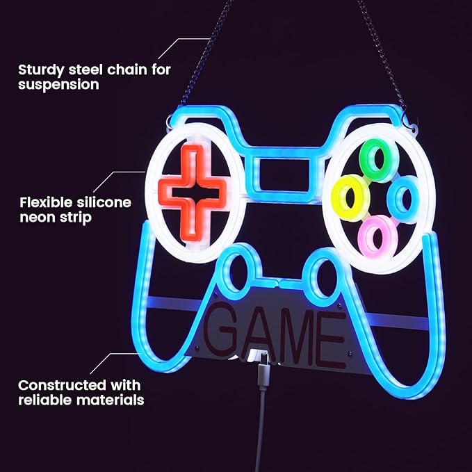 Gamer Neon Sign, USB Powered, 14.2"×9" Dimmable Metal LED Neon Lights, Wall Decor for Bedroom, Party Pub, Kids' Room, Home Decoration, Man Cave, Gaming Room