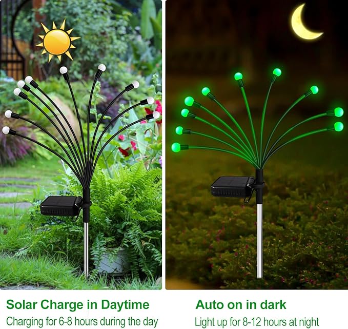 Kohlrabi Solar Halloween Lights Outdoor, 4 Pack 40 LED Solar Green Firefly Lights Waterproof, Starburst Wind Swaying Light for Outside Yard Patio Planter Flower Bed Walkway Christmas Decoration