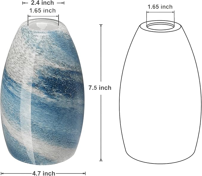 Oval Glass Pendant Lamp Shade - Grey Blue Art Glass Light Covers for Kitchen Island Pendant Light Fixtures Replacement