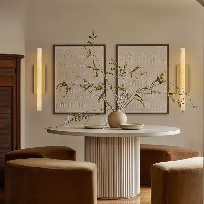 Alabaster Wall Sconce, 25" Natural Marble Wall Sconce, Gold Alabaster Single Sconces, Brass Modern Bathroom Sconces, Indoor Wall Lighting for Living Room, Bedroom, Hallway, Staircase