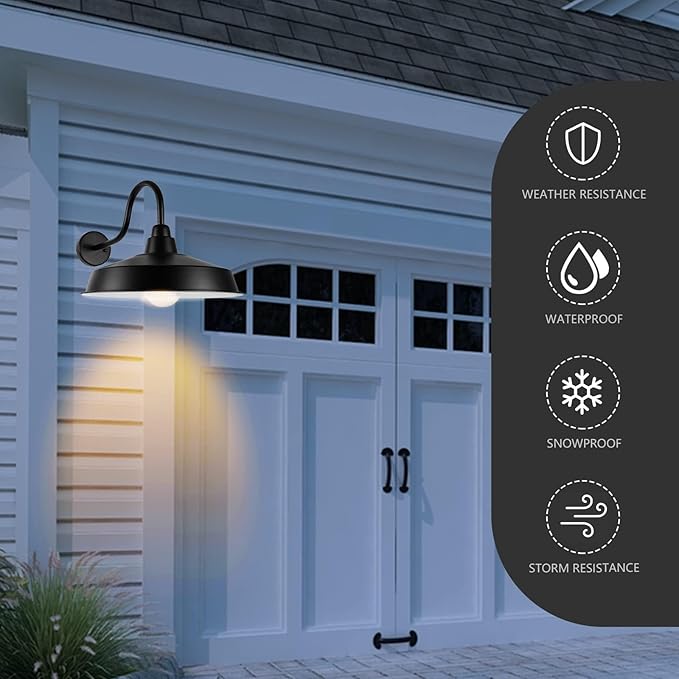 Barn Light Outdoor, 16 Inch Dome Large Farmhouse Exterior Light Fixture Wall Mount, Industrial Outdoor Wall Sconce Outside for House, Shop, Front Porch, Garage, Entryway, Black, 4 Pack