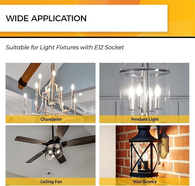 Hizashi Chandelier Light Bulbs 60 Watt 5000K Daylight, E12 Candelabra LED Light Bulb Dimmable, B11 Type B LED Candelabra Bulbs, 90+CRI, 6W, 550LM, Candle Light Bulbs, UL Listed, 12 Pack