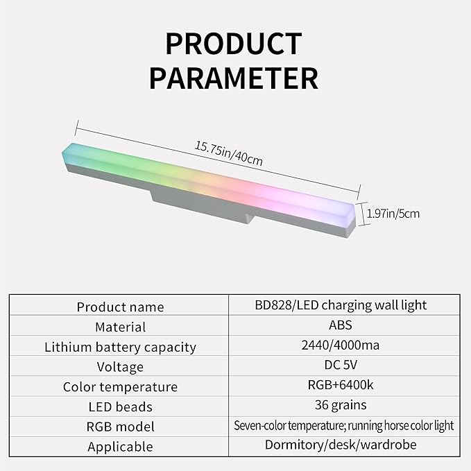 Rechargeable Battery LED Picture Light,Magnetic Wall Lights for Pictures with Remote Dimmable and Timer,6400K lighting and RGB atmosphere adjustment，Makeup mirror fill light (6400K+RGB, 2Pack)