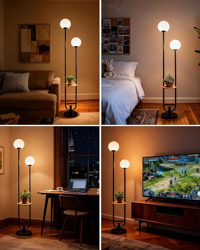 63IN Black Floor Lamp, Modern Mid Century Globe Standing Lamps with 3000K LED Bulbs Candle Holder Style Unique Vintage Tall Floor Lamp for Living Room/Wedding