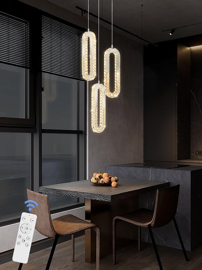 3-Light Modern Pendant Light Crystal Ring Chandelier Silver LED Pendant Lighting Fixture for Dining Room Kitchen Living Room Foyer Hallway Bedroom