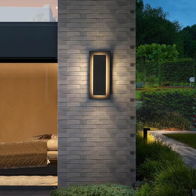 tewei Outdoor Wall Light Fixture & Indoor Wall Sconce Lighting 11.8''Mini Black Modern Rectangular Exterior Wall Sconce, 360° Beam Angle, 3000K Warm White Porch Light for Entrance, Hallway (1 Pack)