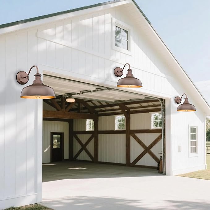 Outdoor Farmhouse Barn Light, Outside Wall Sconce, Weather Resistant Anti-Rust Farmhouse Exterior Wall Light, Outdoor Lantern Lamp for Porch, Garage, Patio, Entryway (Oil-Rubbed Bronze, 3 Pack)