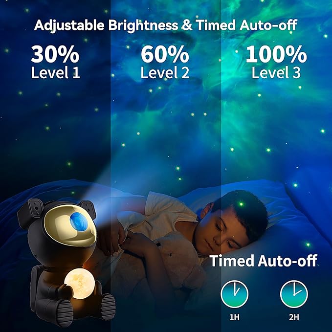 Astronaut Galaxy Projector, 2 in 1 Star Projector Galaxy Light with Moon Night Light, 360° Adjustable Light Projector with Remote Control, Gifts for Kids/Adults, Decor for Bedroom/Home/Party(Black)