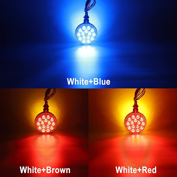 Partsam 2pcs 3" Dual Revolution Amber/Red/Blue Round Double Face 30 Diode Marker/Turn Signal and Auxiliary Led Pedestal Light with Chrome Housing Sealed Replacement for Peterbilt/Freightliner, 10-30V