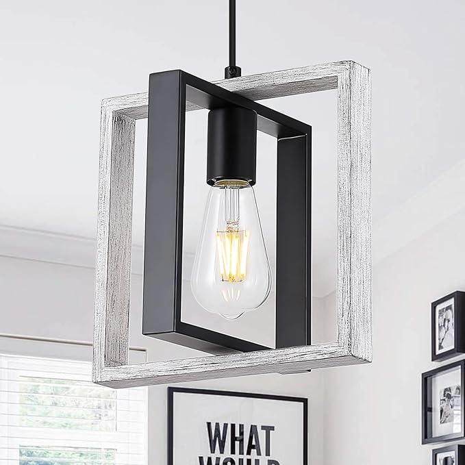 9MMML Wood Pendant Light Kitchen Island, Farmhouse Hanging Lamp with 62'' Height Adjustable Cord, Small Ceiling Pendant Light Fixture for Dining Room, Entryway, Foyer