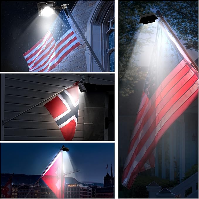Solar Flag Pole Light, Bright White 6000k Flagpole Light Upgrade Solar Powered for 5ft 6ft Flag Pole, Outdoor Dusk to Dawn Led Solar Lights, Outside House Garden Yard American Flags Decor,Black