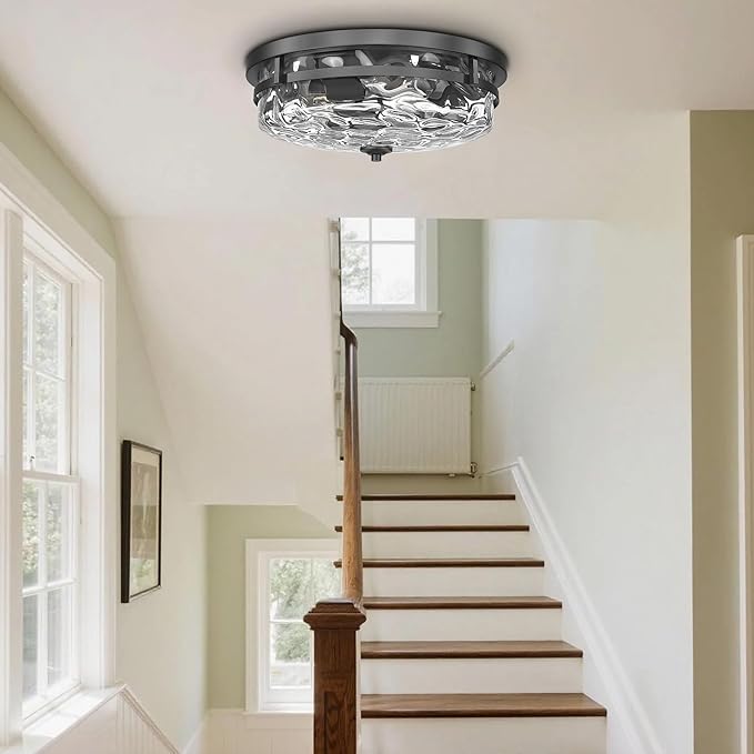 Flush Mount Ceiling Lights, Farmhouse Close to Ceiling Light, Entrance Ceiling Light Industrial Ceiling Lighting Fixture for Kitchen Hallway Living Room Stairwell (Black, 15" W)