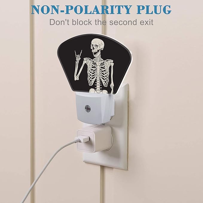 Rock Skeleton Night Light for Kids Girls Boys, Funny Skeleton LED Night Light Plug into Wall with Dusk to Dawn Sensor for Room, Hallway, Kitchen, Bathroom, Stairs Decor