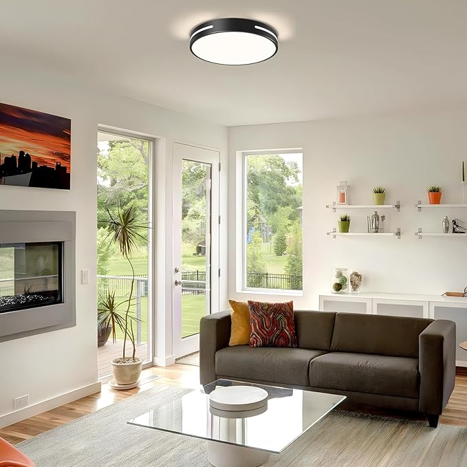 Modern Black Flush Mount Ceiling Light Mid-Century LED Ceiling Light Bedroom Light Fixture Minimalist Ceiling Lamp for Living Room Kitchen Hallway Bedroom 15.75 Inch