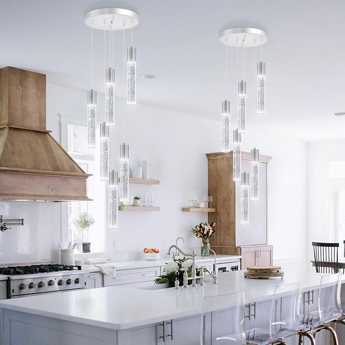 Mini Chandeliers for Kitchen Island Modern Crystal Pendants Light Dining Room Pendant Lighting Fixture High Ceiling Hanging Lights Bedroom Island Kitchen Foyer 6000K White Light Fixtures Chrome