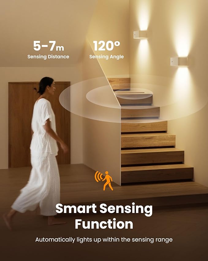 Motion Sensor Wall Sconce Indoor, Cordless Wall Lamp LED Wall Sconces Rechargeable Lamp, Remote Control, 8000mAh Battery Operated Wall Lights Brightness Adjustable for for Stair Closet Bedroom Hallway