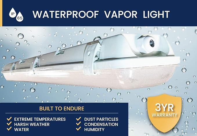 Orilis 4 FT 6500K 72W LED Vapor Tight Lights | Commercial Indoor/Outdoor Hardwired IP65 Waterproof Fixtures | 8000 Lumens | Detachable LED Strips (4-Pack)