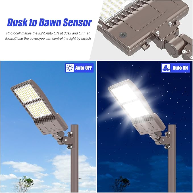 BBESTLED 400W LED Parking Lot Light with Dusk to Dawn Photocell Outdoor Lighting Arm Mount 56000LM IP65 UL & DLC Commercial Shoebox Pole Lights for Street Stadium Tennis Court 5000K (100-277VAC Input)