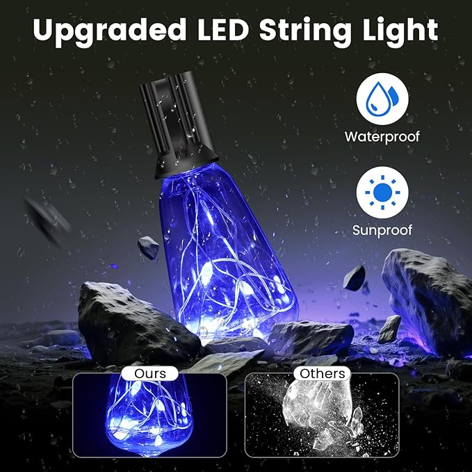 Auroraworld 35FT Outdoor String Lights: Dimmable, RGB Color-Changing Patio Lights with Remote, 15 Shatterproof Bulbs Perfect for Weddings, Backyards