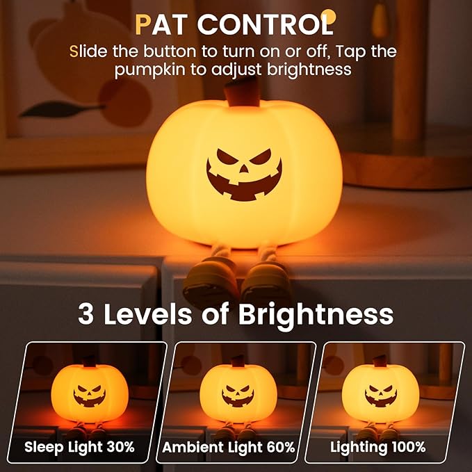 Evil Smile Pumpkin Night Light, Cute Halloween Fall Decor, Rechargeable Dimmable Squishy Lamp, Langling Feet As Phone Holder, Led Light Up Vegetable, Bedside Touch Lamp, Dorm Room Light