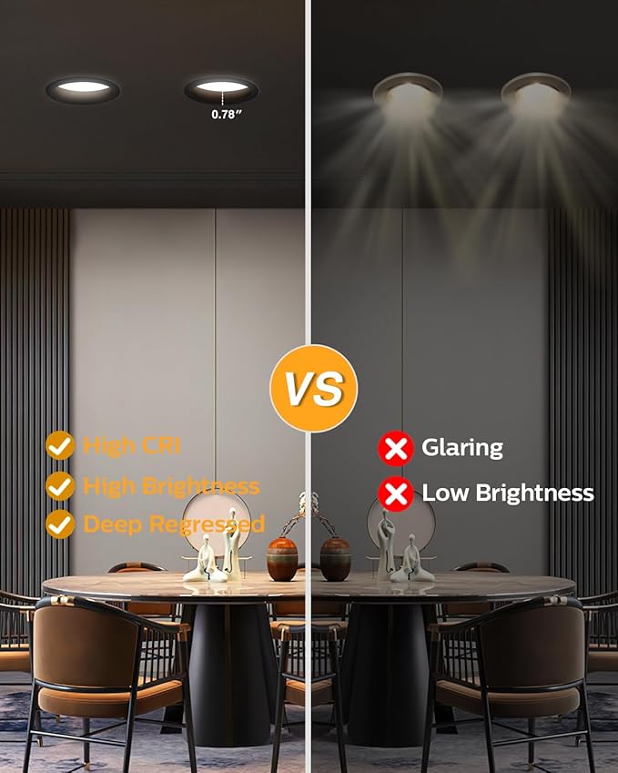 Adetu 4 Inch Anti-Glare LED Downlight,Dimmable Ceiling Light with 5CCT Reset,Selectable from 2700K to 5000K - 12W 1080LM, ETL Certified (Black, 6 Pack Round)