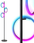Brightech Saturn Modern Color Changing Floor Lamp - Tall Tree LED Lamp Perfect for Living Room Decor - Beautiful RGB Color Gradient and 3 LED Lights for Bedroom, Office, Reading - Black