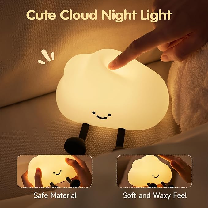 Cloud Night Light for Kids, Adorable Touch Night Lamp Silicone Dimmable LED Nightlight for Nursery Rechargeable Bedside Night Lights for Bedrooms Breastfeeding Holiday Gift for Boys & Girls