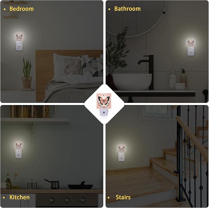 Butterfly Night Light, Boho Butterfly Flower Plug-in Wall Led Night Lights Decor for Boys Girls Room Decor,Nightlights with Light sensors 0.5W