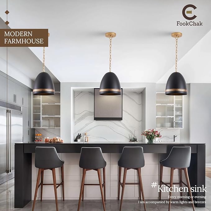 Black Gold Pendant Light 10in Kitchen Island Pendant Light Fixture Farmhouse Metal Ceiling Hanging Light for Kitchen Sink Entry Hallway Dining Room