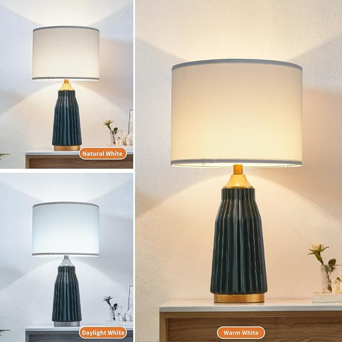 White Lamp shades Set of 2, Drum Tall LampShades 13" Top x 13" Bottom x 10" Height, Lamp Shades for Table Lamps & Floor Lamps & Bedside Lamps Replacement, Natural Linen Lampshades Easy Assembly