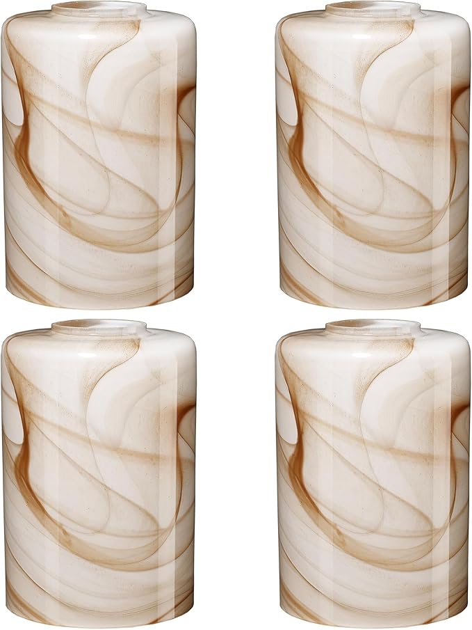 3Packs Cylinder Glass LampShade for Wall Sconce Mini Pendant Ceiling Fan Light 1.65in fitter Art Glass Light Cover Replacement Fixture for bathroom,Table Lamp kitchen Chandelier (Brown Marble-4P)
