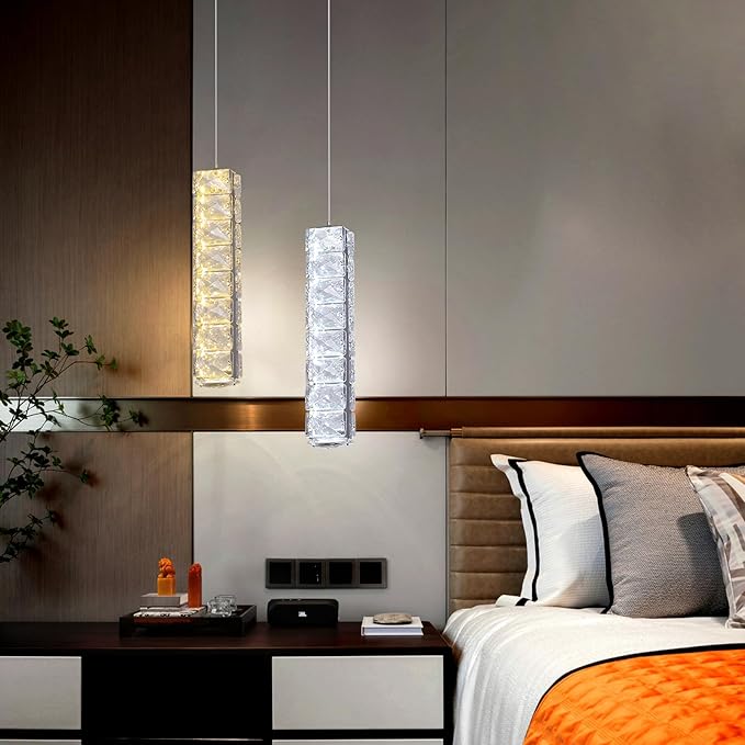 Crystal LED Ceiling Light Chandelier, Modern Semi Flush Mount Lighting Fixture Ceiling Lamp for Living Room, Dining Room, Bedroom, Kitchen Island, Entryway (1 Pendant Light)