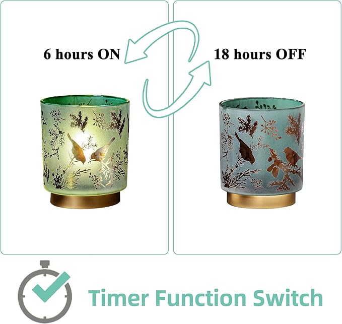 MJ PREMIER Cordless Table Lamp Timer, Big 7'' Battery Operated Lamp, Emergency Table Lamp for Area No Plug/Hurricane, Decorative Bird Lamp for Kitchen Counter/Entryway/Bathroom/Living Room/Gift