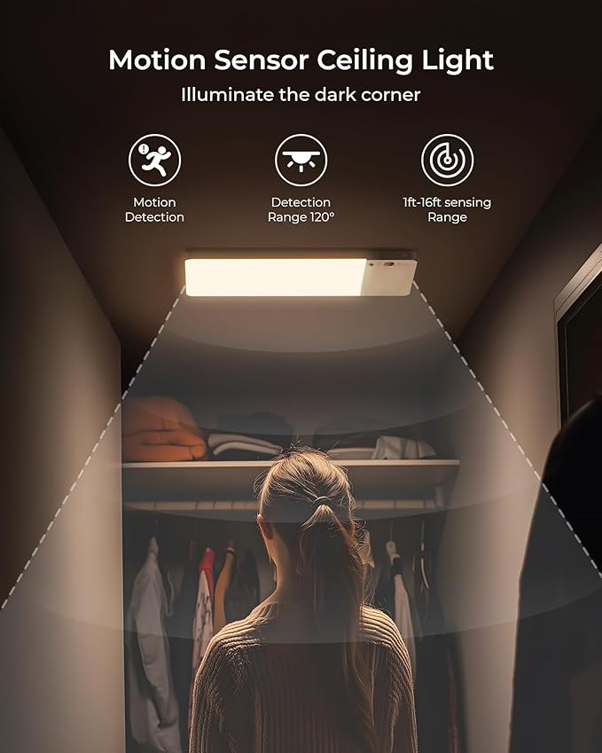 FULEN Rechargeable Motion Sensor Ceiling Light Upgraded,Closet Light with 12000mAh Battery, LED Shower Lights, Ceiling Lamp for Bathroom,Pantry,Garage,Remote Control