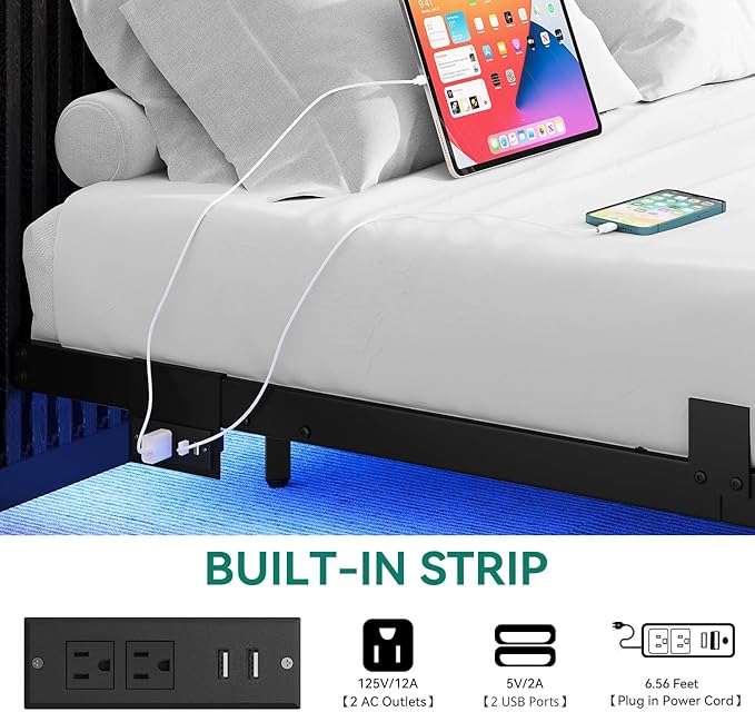 YITAHOME Floating Bed Frame Twin Size, LED Bed Frame with Charging Station, Metal Platform Twin Bed with Heavy Duty Steel Slats Supports, No Box Spring Needed, Easy Assembly, Black