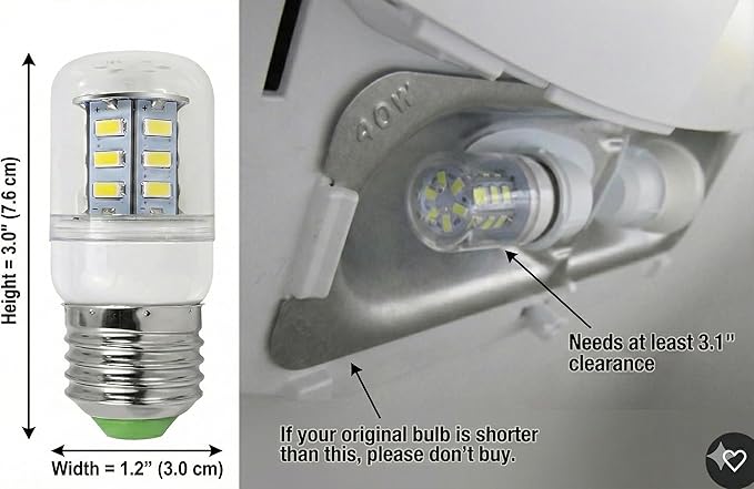 for Frigidaire Light Bulb Replacement KEI D34L 5304511738 Refrigerator LED Bulb AC100-265V 3.5W for Kenmore KEL 3418L, E27 Large Base 3" Height, NOT for E17 or E12 Base (6PCS)