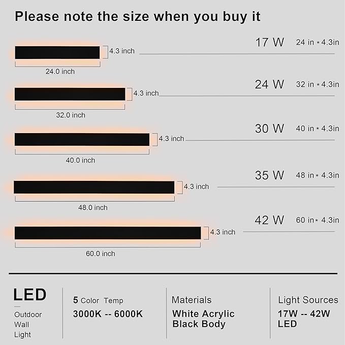 2 Pack 32in Modern LED Outdoor Wall Light, Dimmable 3000K-6000K 5CCT Strip Linear Exterior Wall Sconce Waterproof Ip65 Black 24W LED Long Outdoor Garage Lights Outside Lights for House