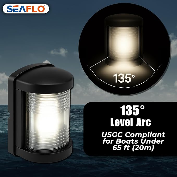 SEAFLO 11 Series Mini Sized LED White Stern Navigation Light – 12V, 1W, IP67 Waterproof, 2NM Visibility, High-Brightness, Impact-Resistant for Boats Under 65 ft (20m) – 4-Year Warranty (Stern/Black)