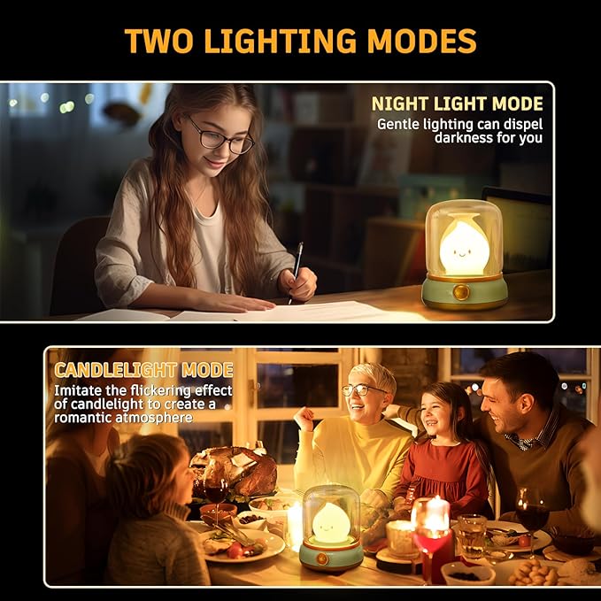 VoMii Ghost Campfire Desk Lamp Cute, Small Bedside Table Lamp Dimmable, 2 Modes Warm Night Light with Timer, Cordless Rechargeable Battery Night Light for Kids Teens, Vintage Ambient Light