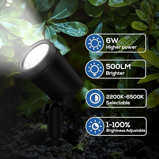 ZYAN Die-Cast Aluminum Landscape Spotlights, 6W 600LM 2700K Warm White, Low Voltage IP65 Waterproof Outdoor Landscape Lighting for Garden Yard Path, 4 Pack