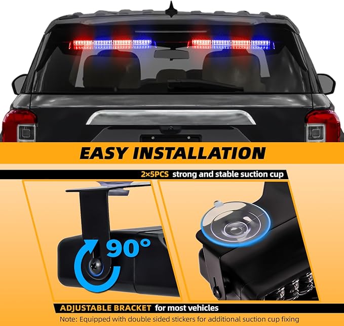 Red/Blue 2 in 1 Police Emergency Dash Strobe Light Bar, Front/Rear 48LEDs Interior Windshield Visor Safety Flashing Warning Hazard Lights for Firefighter Law Enforcement Trucks Vehicles