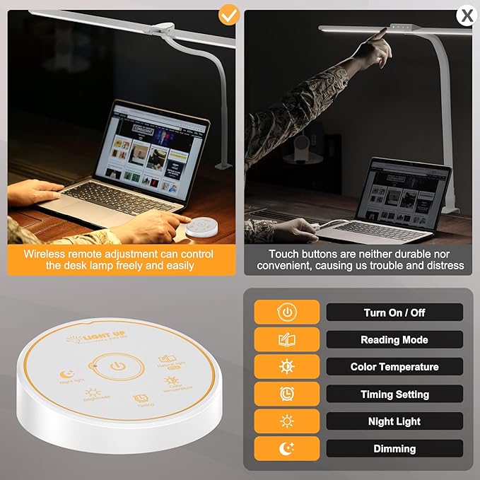 Led Desk Lamp for Office Home - Eye Caring Architect lamp with Clamp,Dual Screen Computer Monitor Work Smart Light: 24W 5 Color Flexible Adjustable Lighting Table Lamp for Study White