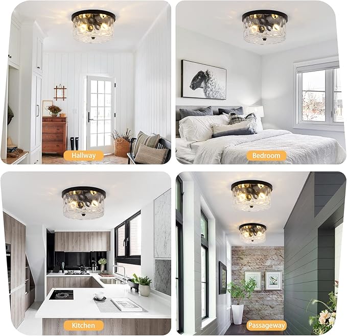 LamQee 2-Light Flush Mount Ceiling Light Farmhouse Kitchen Island Ceiling Light with Bubble Glass Close to Ceiling Light Fixture for Living Room Bedroom Foyer Hallway