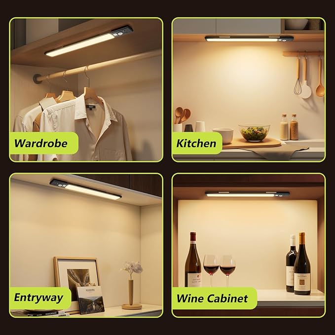 6 Pack 12" Under Cabinet Lights with Digital Display,2200mAh Rechargeable Motion Sensor Light Indoor,3 Color Temperatures, Magnetic Dimmable Closet Lights, Under Counter Light for Kitchen