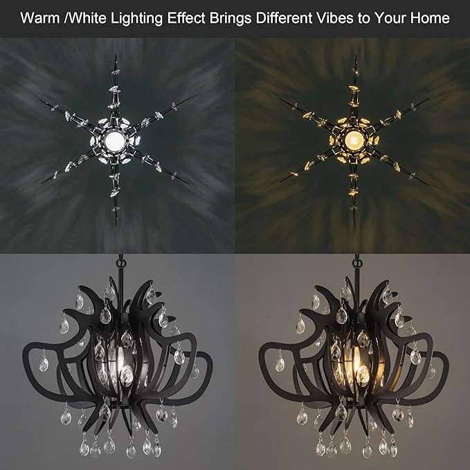 TOCHIC Black Chandelier, 24" Modern Farmhouse Crystal Chandeliers for Dining Room, Mid Century Metal Ceiling Light Fixture for Bedroom, Entryway, Living Room, Kitchen Island, Foyer